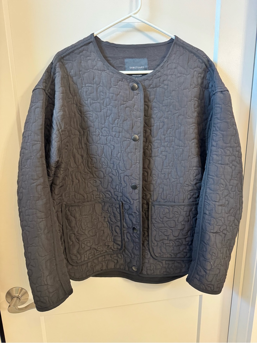Sanctuary Quilted Crewneck Jacket - Charcoal Black Small but fits Medium